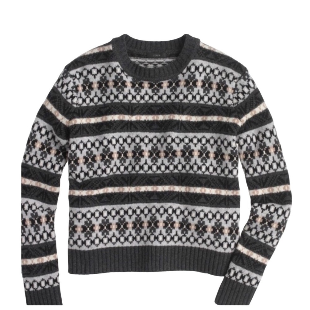 J.Crew Fair Isle Lambswool Crewneck Sweater Womens L Charcoal Grey Icelandic